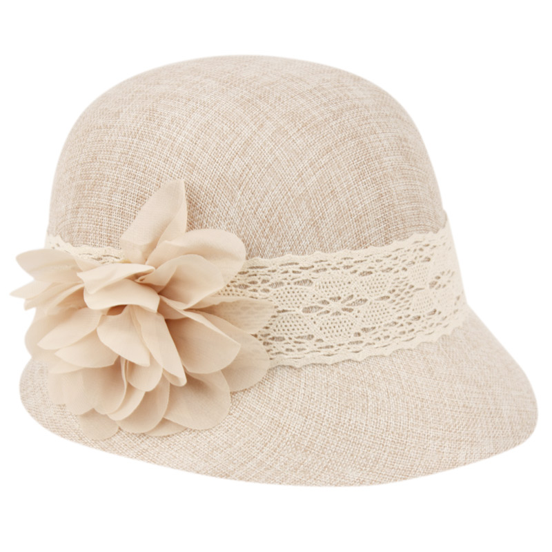 LINEN CLOCHE HATS WITH LACE BAND AND FLOWER CL2265 - Image 9