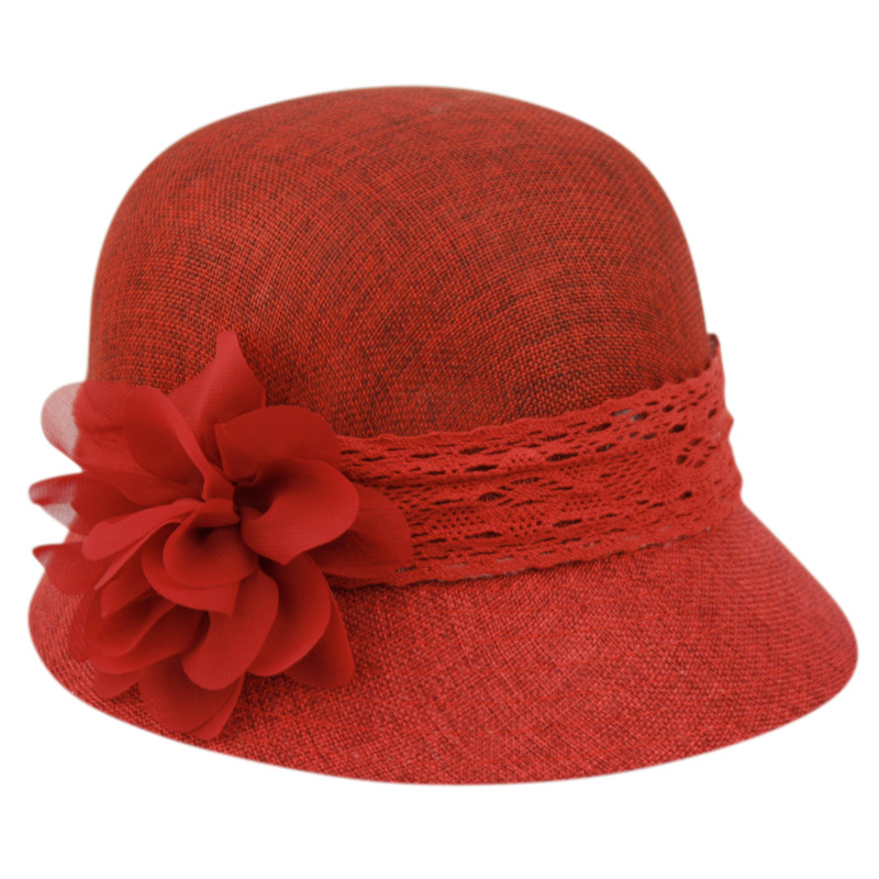 LINEN CLOCHE HATS WITH LACE BAND AND FLOWER CL2265 - Image 2