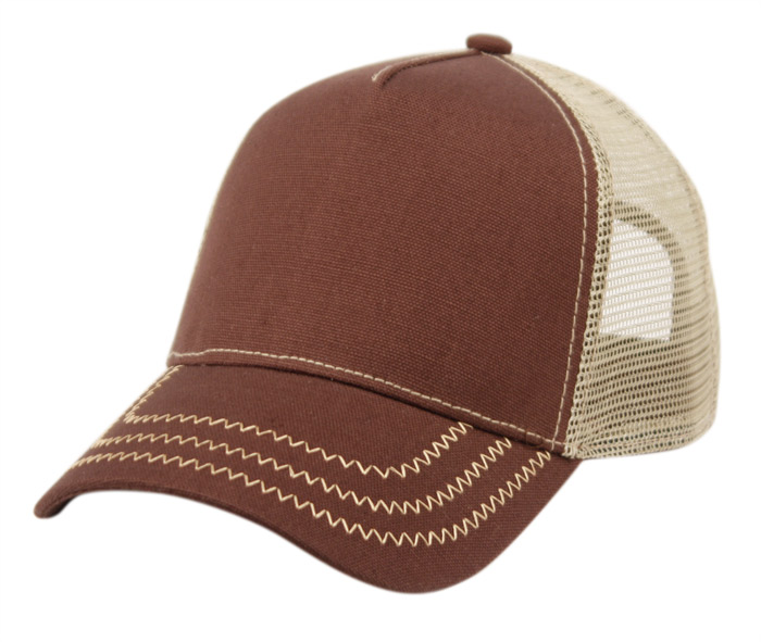 COTTON CANVAS TRUCKER CAP WITH CONTRAST STITCH ON BRIM CP2766