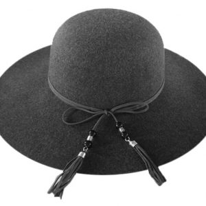 LADIES POLYESTER FELT FLOPPY HAT WITH FAUX LEATHER BAND F2390