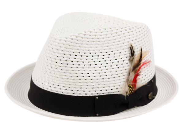 POLY BRAID FEDORA HATS WITH BAND & FEATHER F2682 - Image 4