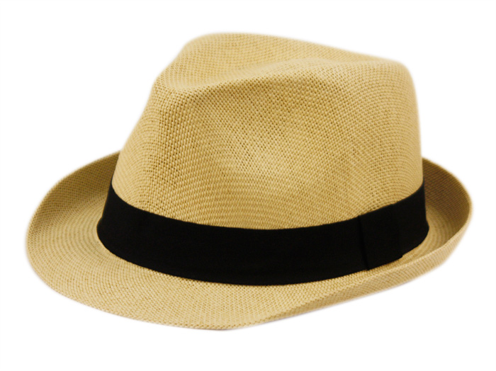 ROLL UP BRIM STRAW FEDORA HATS WITH GROSGRAIN BAND F2781