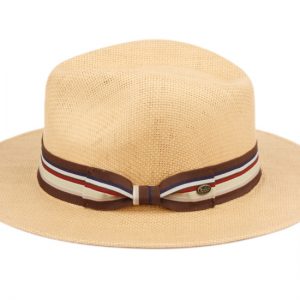 WOVEN PAPER STRAW PANAMA HATS WITH STRIPE BAND F4013