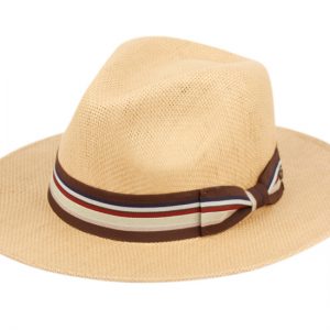 WOVEN PAPER STRAW PANAMA HATS WITH STRIPE BAND F4013