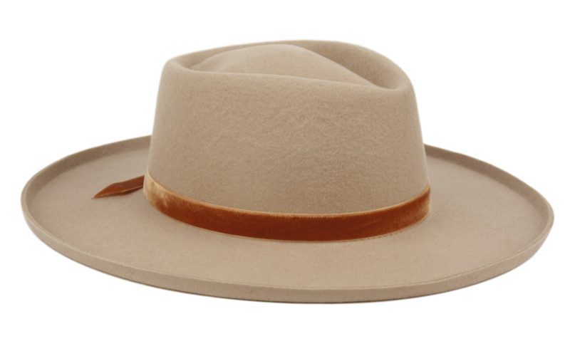 WIDE BRIM DIAMOND CROWN WOOL FELT FEDORA WITH PENCIL CURL BRIM F4114