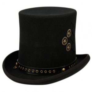 WOOL FELT TOP HATS WITH PERFORATED LEATHER BAND & DECORATION TRIMS HE80